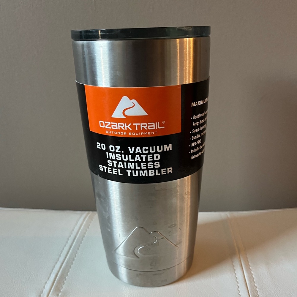 NWT Ozark Trail Silver and Orange Insulated Tumbler, 20oz with Lid